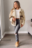 MQTIME  -  Pocketed Leopard Collared Neck Sherpa Jacket