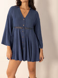 MQTIME  -  Cutout Johnny Collar Long Sleeve Mini Dress