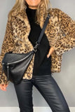 MQTIME  -  Full Size Leopard Furry Collared Neck Long Sleeve Coat