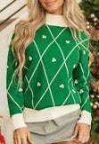 MQTIME  -  Diamond Pattern Contrast Trim Mock Neck Sweater