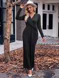 MQTIME  -  Slit Twisted Surplice Long Sleeve Dress