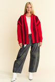 MQTIME  -   Cable-Knit Color Block Open Front Cardigan