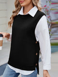 MQTIME  -  Buttoned Round Neck Sweater Vest