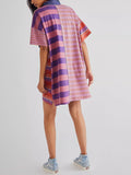 MQTIME  -  Exposed Seam Striped Half Sleeve Mini Dress
