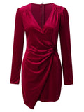 MQTIME  -  Ruched Surplice Long Sleeve Mini Dress