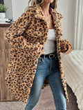 MQTIME  -  Leopard Button Up Long Sleeve Fuzzy Coat