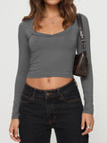 MQTIME  -  Scoop Neck Long Sleeve Cropped T-Shirt