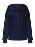 MQTIME  -  Drawstring Quarter Button Long Sleeve Hoodie