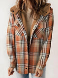 MQTIME  -  Plaid Snap Down Plush Hooded Jacket