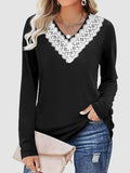 MQTIME  -  Lace Detail V-Neck Long Sleeve T-Shirt
