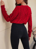 MQTIME  -   Drawstring Hem Cable-Knit Round Neck Sweater