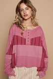 MQTIME  -  POL Half Button Color Block Drop Shoulder Knit Top