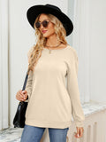 MQTIME  -  Ruched Shoulder Round Neck Long Sleeve Sweatshirt
