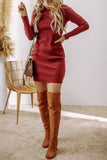 MQTIME  -  Ribbed Mock Neck Long Sleeve Mini Dress