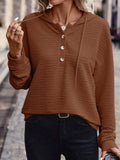 MQTIME  -  Drawstring Quarter Button Long Sleeve Hoodie