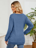 MQTIME  -  Ruched Shoulder Round Neck Long Sleeve Sweatshirt