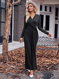 MQTIME  -  Slit Twisted Surplice Long Sleeve Dress