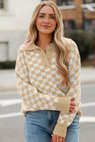 MQTIME  -  Checkered Collared Neck Long Sleeve Sweater