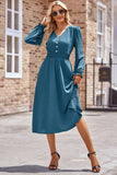 MQTIME  -  Smocked V-Neck Flounce Sleeve Midi Dress