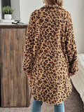 MQTIME  -  Leopard Button Up Long Sleeve Fuzzy Coat