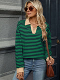 MQTIME  -  Striped Johnny Collar Long Sleeve Sweatshirt