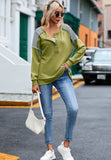 MQTIME  -   Striped Exposed Seam Half Button Sweatshirt