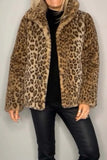 MQTIME  -  Full Size Leopard Furry Collared Neck Long Sleeve Coat