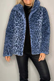 MQTIME  -  Full Size Leopard Furry Collared Neck Long Sleeve Coat