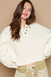 MQTIME  -  POL Cable-Knit Quarter Button Hooded Sweater