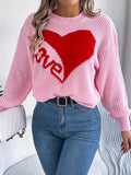 MQTIME  -  LOVE Heart Round Neck Dropped Shoulder Sweater