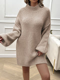MQTIME  -  Devine Mock Neck Long Sleeve Mini Sweater Dress