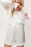 MQTIME  -  Basic Bae Tied Cuff Collared Neck Top and Frill Shorts Lounge Set