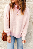 MQTIME  -  Button Detail Mock Neck Long Sleeve Sweater