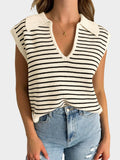 MQTIME  -   Collared Neck Striped Sweater Vest