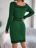 MQTIME  -  Contrast Trim Long Sleeve Sweater Dress