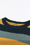MQTIME  -  Color Block Round Neck Dropped Shoulder Sweater