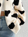MQTIME  -  Heart Zip Up Drop Shoulder Furry Jacket