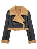 MQTIME  -   Collared Neck Long Sleeve Plush Cropped Jacket