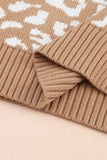 MQTIME  -  Leopard Striped Round Neck Crochet Knit Top