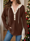 MQTIME  -  Full Size Waffle-Knit Contrast Long Sleeve Hoodie