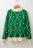 MQTIME  -  Diamond Pattern Contrast Trim Mock Neck Sweater