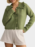 MQTIME  -  Frill Button Up Collared Neck Long Sleeve Cardigan