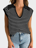 MQTIME  -   Collared Neck Striped Sweater Vest