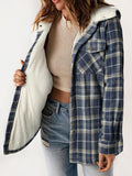 MQTIME  -  Plaid Snap Down Plush Hooded Jacket
