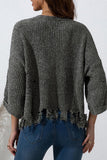 MQTIME  -  Distressed Round Neck Drop Shoulder Sweater