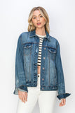 MQTIME  -  Full Size Distressed Button Up Jacket