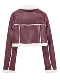 MQTIME  -   Collared Neck Long Sleeve Plush Cropped Jacket