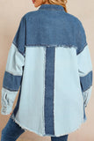 MQTIME  -   Raw Hem Color Block Denim Jacket