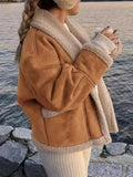 MQTIME  -  Fuzzy Collared Neck Long Sleeve Jacket