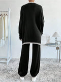 MQTIME  -  Side Slit Contrast Trim Round Neck Top and Pants Sweater Set